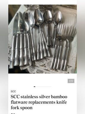 Custom listing of bamboo, SCC flatware, two knives, two large spoons